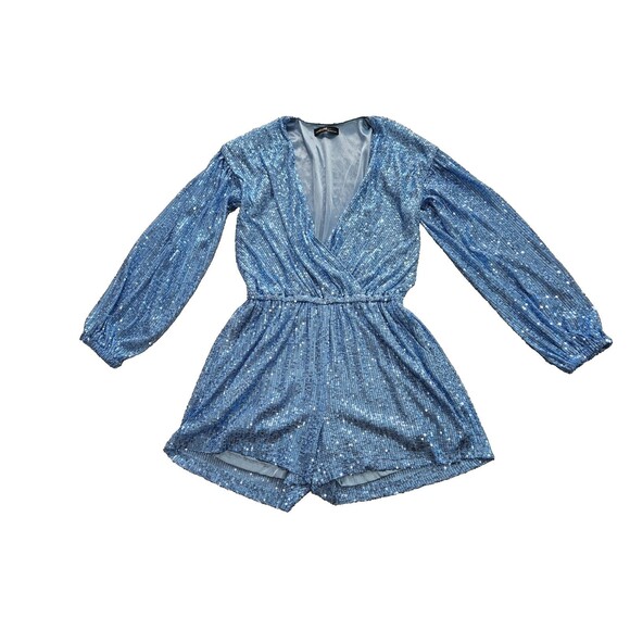 Artwa Fifth Pants - Artwa Fifth Women's Sequined Long Sleeve Romper Blue Sparkle Party Outfit Size S